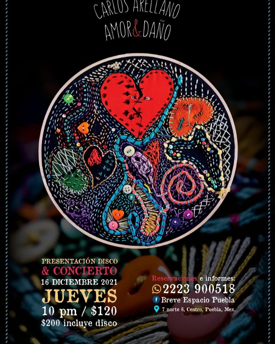 Es hoy, hoy jueves 16 de diciembre a partir de las 9:30 en el Breve Espacio de la ciudad de Puebla presentaremos el disco "Amor y Daño" , será un concierto íntimo, con toda la banda que grabó. No falten. !Salud!