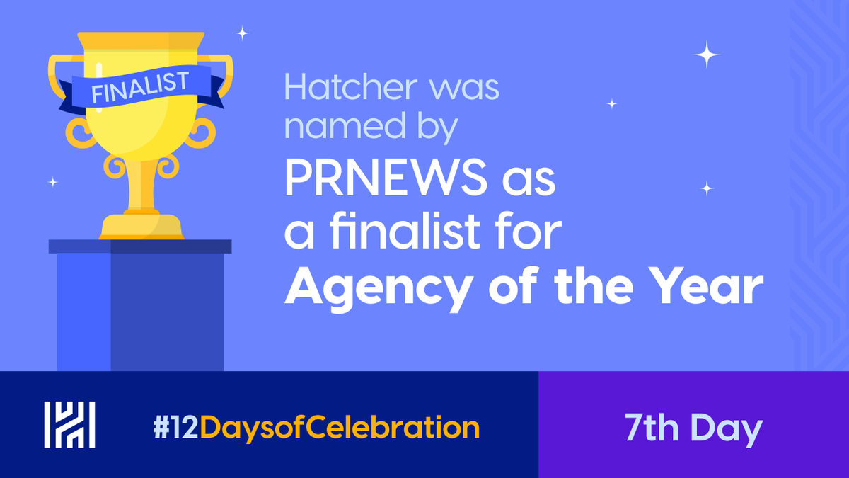 thehatchergroup's tweet photo. The Hatcher Group has been named by @PRNews as a finalist for Agency of the Year: Medium (25 – 100 employees). Thanks to our amazing staff and clients for making this possible! #12DaysofCelebration https://t.co/Mgy5uHb1lx