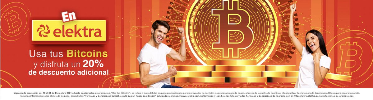 LuisGyG's tweet photo. .@ElektraMx de @RicardoBSalinas ya acepta pagos con #Bitcoin por medio de @BitPay, y ofrece 20% de descuento adicional.

Elektra: "Con esta nueva forma de pago, los clientes podrán dar a las wallets de criptomonedas un uso distinto al de inversión".
https://t.co/RRGoirRk6n https://t.co/Vw9OQACF8T