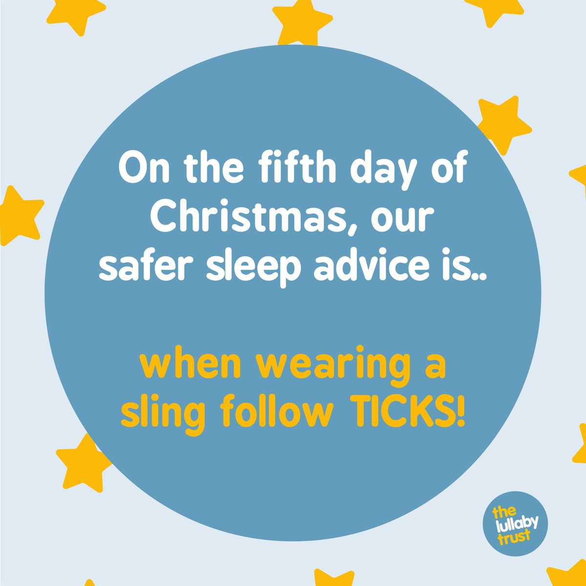 LullabyTrust's tweet photo. When wearing a sling or baby-carrier, you should always keep in mind the TICKS guidelines:
✔️ Tight
✔️ In view at all times
✔️ Close enough to kiss
✔️ Keep chin off the chest
✔️ Supported back
@rospacharity also have useful advice on using slings and baby-carriers. https://t.co/vF1wErMvlY