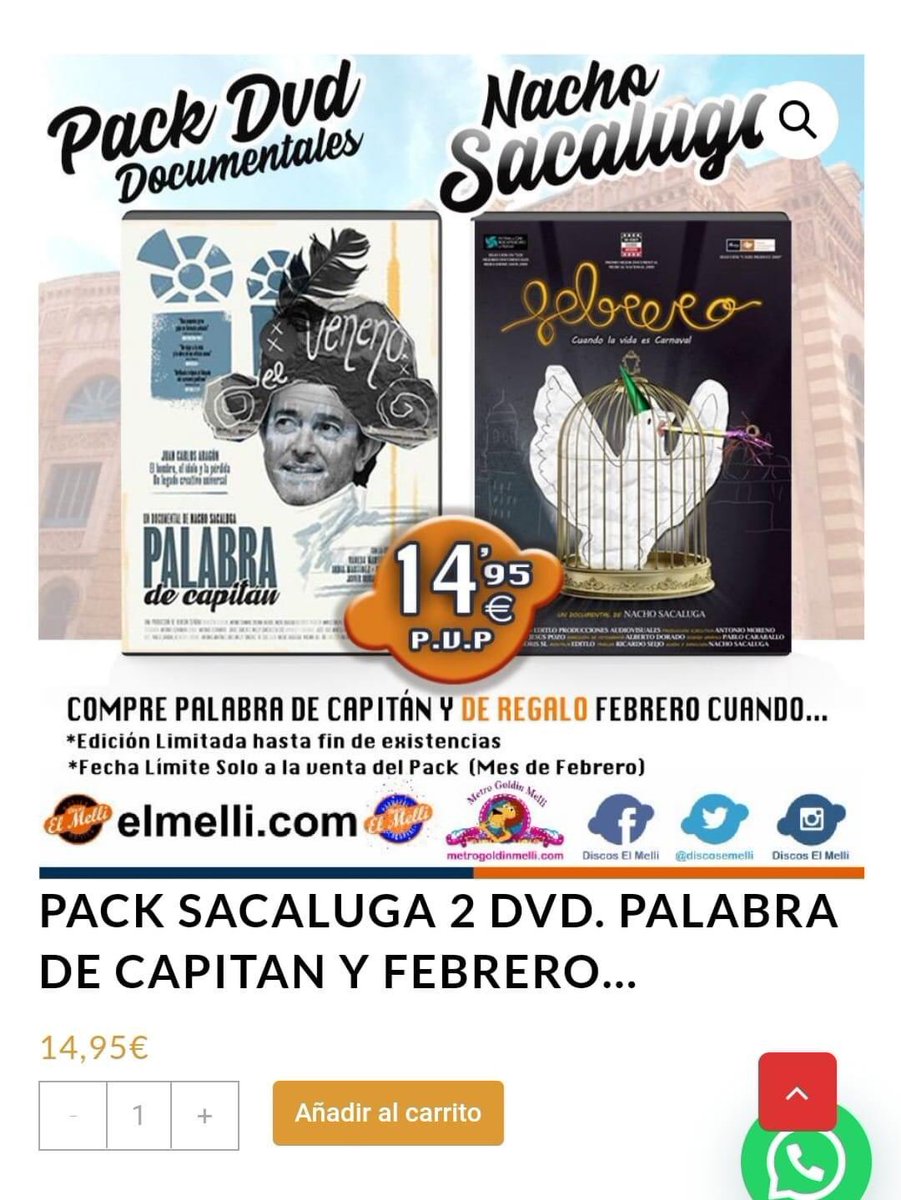 Celebramos la segunda edición del DVD de Palabra de Capitán sacando a la venta este 2 x 1.
Llévate las dos películas del director <a href="/NSacaluga/">Nᴀᴄʜᴏ Sᴀᴄᴀʟᴜɢᴀ</a> por el precio de una: Palabra de Capitán y Febrero. 

Ya a la venta en <a href="/discoselmelli/">Discos el Melli</a> (en tienda y online). 

elmelli.com/producto/pack-…