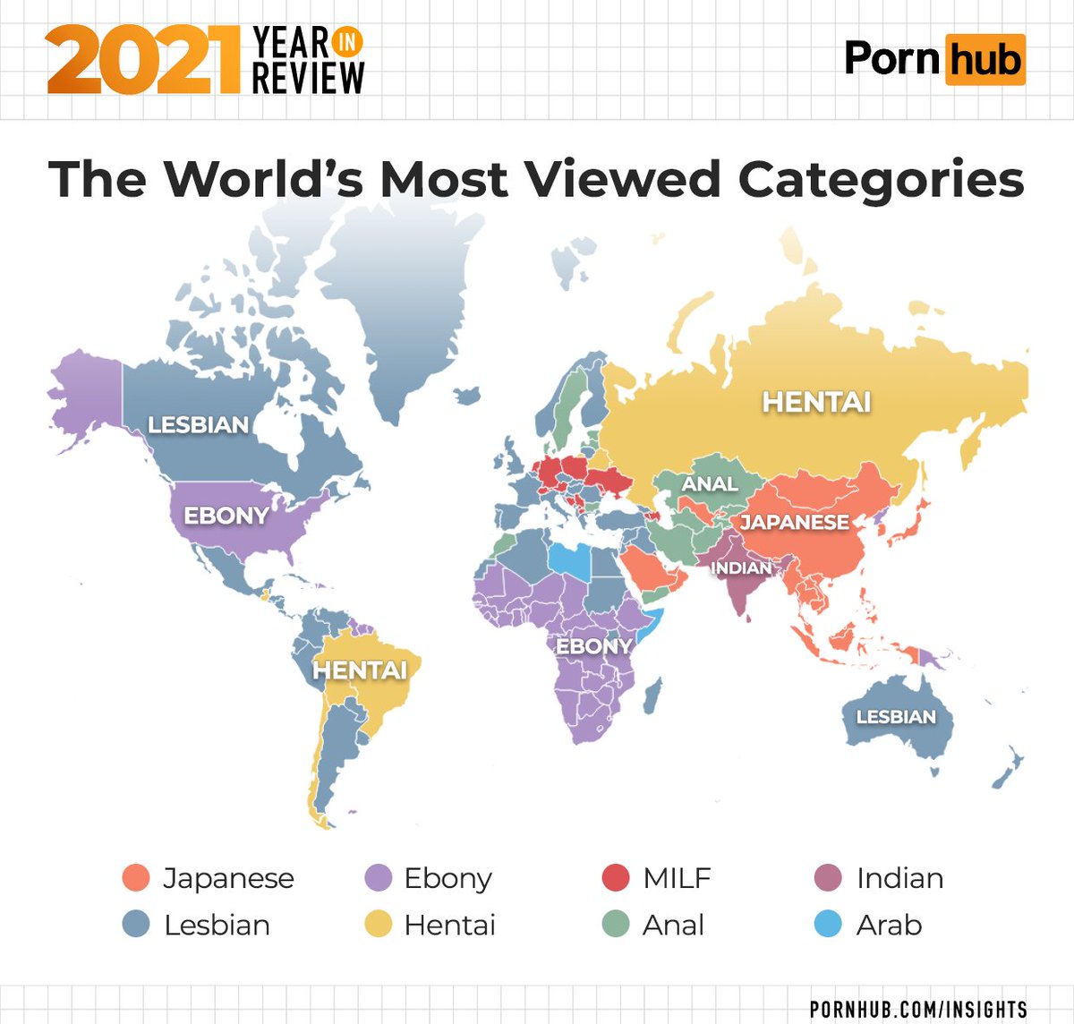 全球最大色情网站 Pornhub 的浏览类别分布，可以大致反映出各国人民的性爱癖好和倾向。 