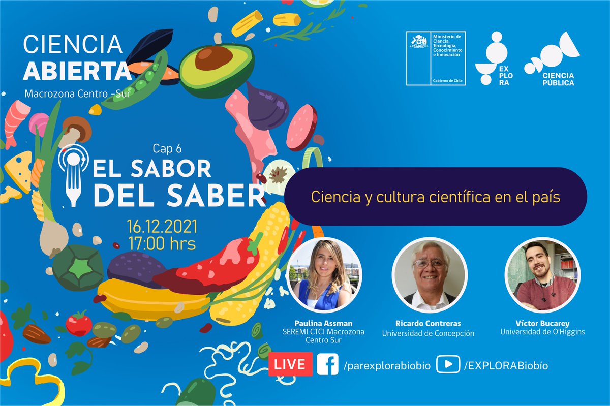 ¡HOY! EL SABOR DEL SABER: conversaremos sobre la cultura científica en Chile y los desafíos que tenemos como país para avanzar en la materia, todo esto ¡desde las cocinas de nuestros invitados!
📣 ¡No te lo pierdas!🕔 17:00h
 👉Facebook y YouTube de Explora Biobío
<a href="/udeconcepcion/">Universidad de Concepción</a>
