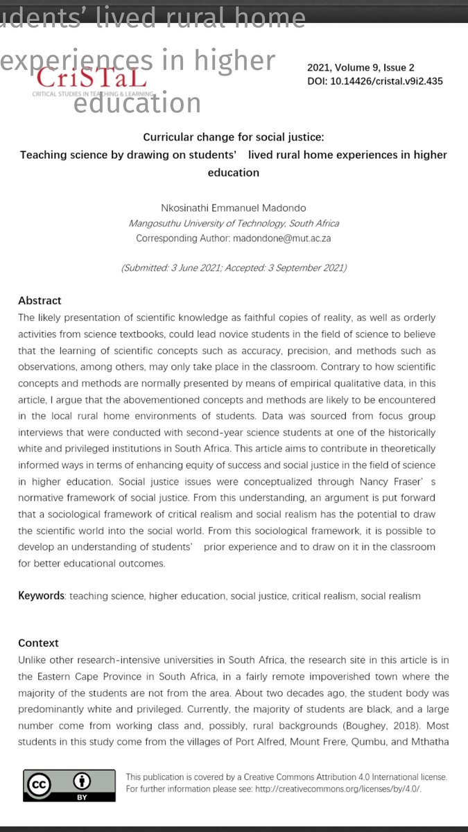 Here is my recent publication released just yesterday 15 December 2021.
Below is the link to access the publication. 
cristal.ac.za/index.php/cris…