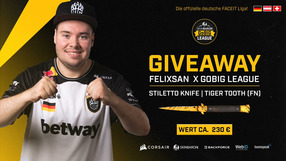 BIGClub's tweet image. ᵂᴱᴿᴮᵁᴺᴳ
Keine Lust mehr auf dein Buttermesser? Mach bei unserer Verlosung mit &amp;amp; in 14 Tagen geben wir dich vlt. als Gewinner bekannt!

Zur Teilnahme einfach:
👬 2 Freunde markieren
🔄 Retweeten
✅ @GoBIGLeague &amp;amp; @fELIXSAn92 folgen

Wir drücken die Daumen!
#csgo #giveaway