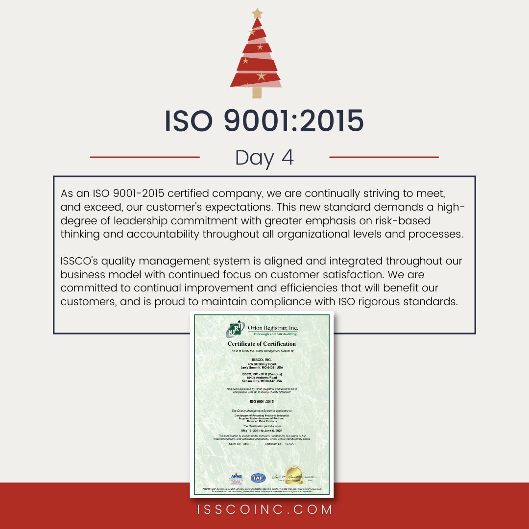 issco_inc's tweet photo. Day 4 of #12DaysofDistribution
Did you know that @issco_inc is an #ISO9001 certified company? https://t.co/LcbxKJiBuo