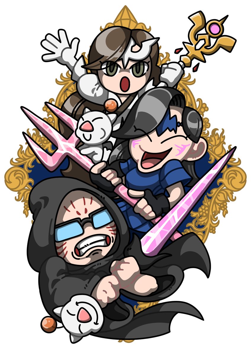 Thank you so much <a href="/drawanyth/">DRAWANY</a> for this absolutely perfect art of my FFXIV family... hubby is the angry Tank over-pulling monsters, I am the crazy DPS mindlessly jumping into the fray, and daughter is the stern Healer who constantly has to 'rescue' me.