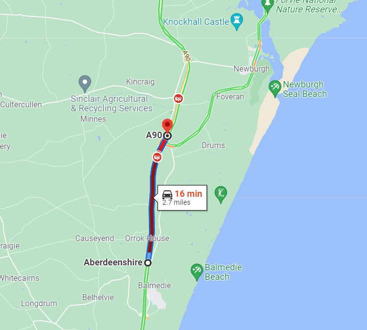 trafficscotland's tweet photo. UPDATE❗️⌚️17:30
#A90 CLOSED⛔️
The A90 is CLOSED northbound between the junction for Foveran and Tipperty.
Traffic is being diverted off at the #A975, through Newburgh, along the #B9000 and back on the #A90 at Tipperty. Delays 15 mins.
@ARL_AWPR @AberdeenTravel https://t.co/IAHCiqCBCa
