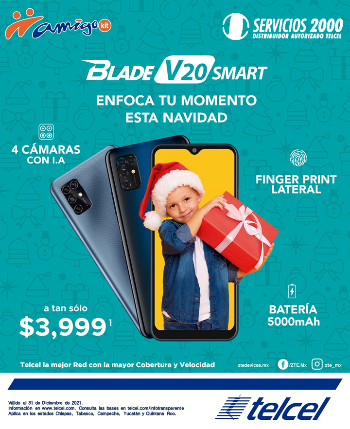 telcelS2000's tweet photo. ¡Continúan las mejores promociones con los mejores equipos de esta temporada! 🤩🎅🏻

Enfoca tu mejor momento de esta navidad con un #ZTEBLADEV20SMART, sorprendete con su increíble cámara cuádruple 📱🙌

✅ Adquierelo con #Servicios2000 y llevátelo con la Mejor Red #Telcel❗ https://t.co/t4m9XttPuR