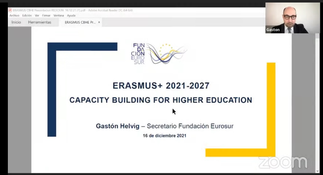 FundEurosur's tweet photo. Agradecemos a #RedCiun la invitación a participar de la Charla informativa sobre la Convocatoria 2021 de @EUErasmusPlus #CBHE junto a @OBREAL_ , Luca Pierantoni, Jefe de Cooperación de la Delegación de la UE en Argentina y Anna Herrero de la Comisión Europea https://t.co/qoX08kDIkb