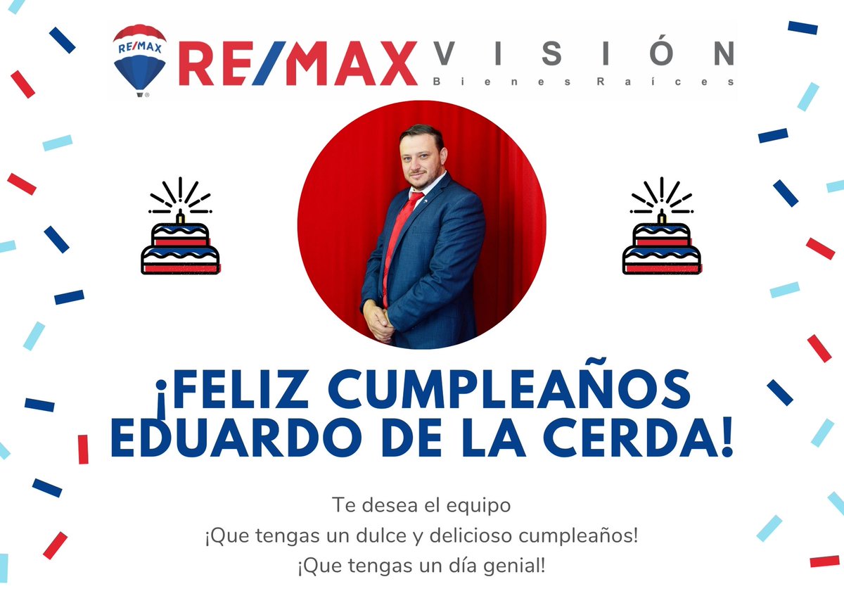 REMAXVISIONGDL's tweet photo. Feliz cumpleaños a nuestro querido broker Eduardo de la Cerda 🥳🙌

#RemaxVision #remax #remaxmexico #weareremax #bienesraices #Realstate #inmobiliaria #Guadalajara #asesoresinmobiliarios #contactanos #cumpleaños #happybirthday 

📱 https://t.co/wSy6QTt2pm
☎️ 33 1656 4130 / 28 https://t.co/EwuPrfqN9p
