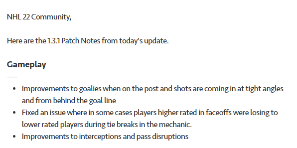 TheClapperton's tweet photo. A new #NHL22 Patch will be live today at 1pm ET

This small patch focuses on gameplay improvements including a fix to the behind the net goal🧀 https://t.co/iyZLE1tWn2