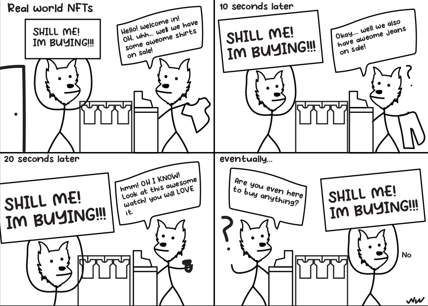 wilywolves's tweet photo. Does anyone ever wonder what these Shillers do with their perceived "unlimited funds"?

me too.

Day 1.

#Nft #NFTs #NFTCommunity #nftart #NFTshilling #realwordnfts https://t.co/qLdMpbsXMT