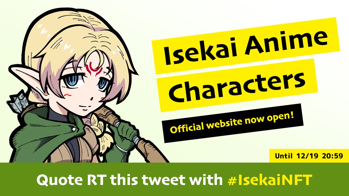 NFTTmarket_EN's tweet image. 50 Unique Isekai Anime Characters⚡
Official site open &amp;amp; accepting offers for #003✨
*Details in thread
 
isekai-anime.xyz
 
+ monochrome ver. giveaway to 999 winners🎉
&amp;gt;Until 12/19 20:59 JST&amp;lt;
 
Entry
1 Quote RT with #IsekaiNFT
2 Apply from forms.gle/24nFoVCRmhaySa…
