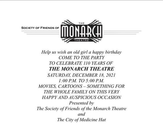 What are your favourite memories at The Monarch Theatre? Join us this Saturday as we celebrate 100 years of the Monarch with the Society of the Friends of the Monarch Theatre and <a href="/medicinehatcity/">City of Medicine Hat</a> from 1:00 PM - 5:00 PM.

#yxh #medhat #monarchtheatre