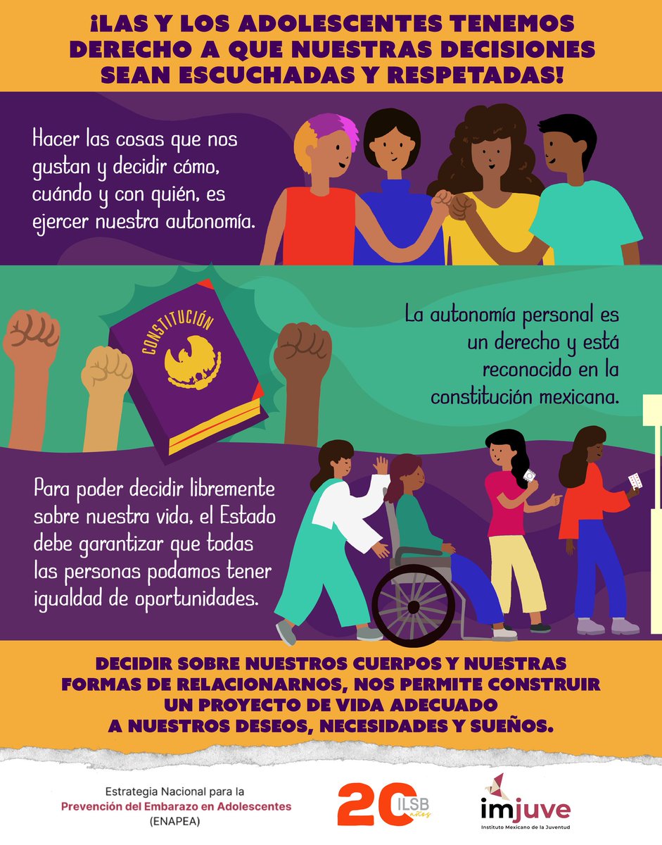 Las y los jóvenes tienen derecho a la #AutonomíaPersonal, a hacer las cosas que les gustan, y decidir cuándo, cómo y con quién las hacen.
#Derechoadecidirsobremicuerpo
#DerechoalaAutonomíaPersonal
#ENAPEA #YoDecido