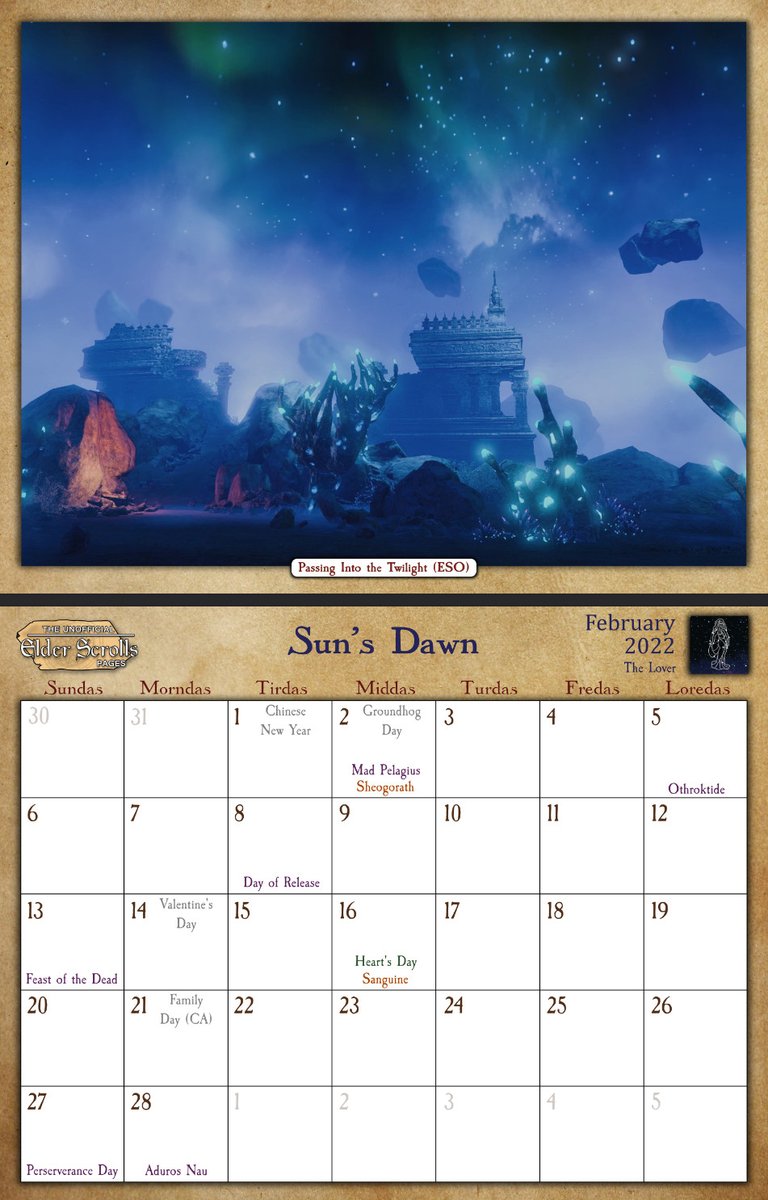 UESP_net's tweet photo. We are giving away a small number of our 2022 calendars and posters! If you would like a chance to win one, simply retweet this tweet. We will choose a winner at Midnight EST. https://t.co/aoj4gfXC81