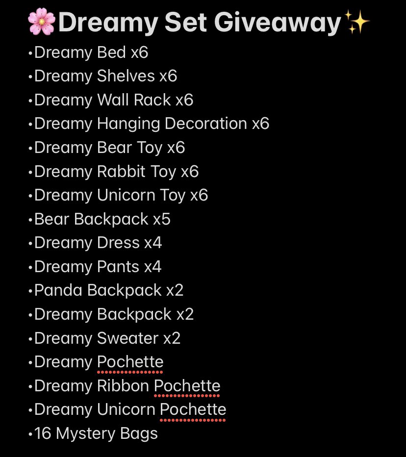 🌸Complete Dreamy Set Giveaway✨
winner will receive: all 57 dreamy items + all 7 bear backpacks + 16 mystery bags 

🎀like and follow to enter

🧸Ends December 18 at 8:00pm EST
#ACNH #AnimalCrossing