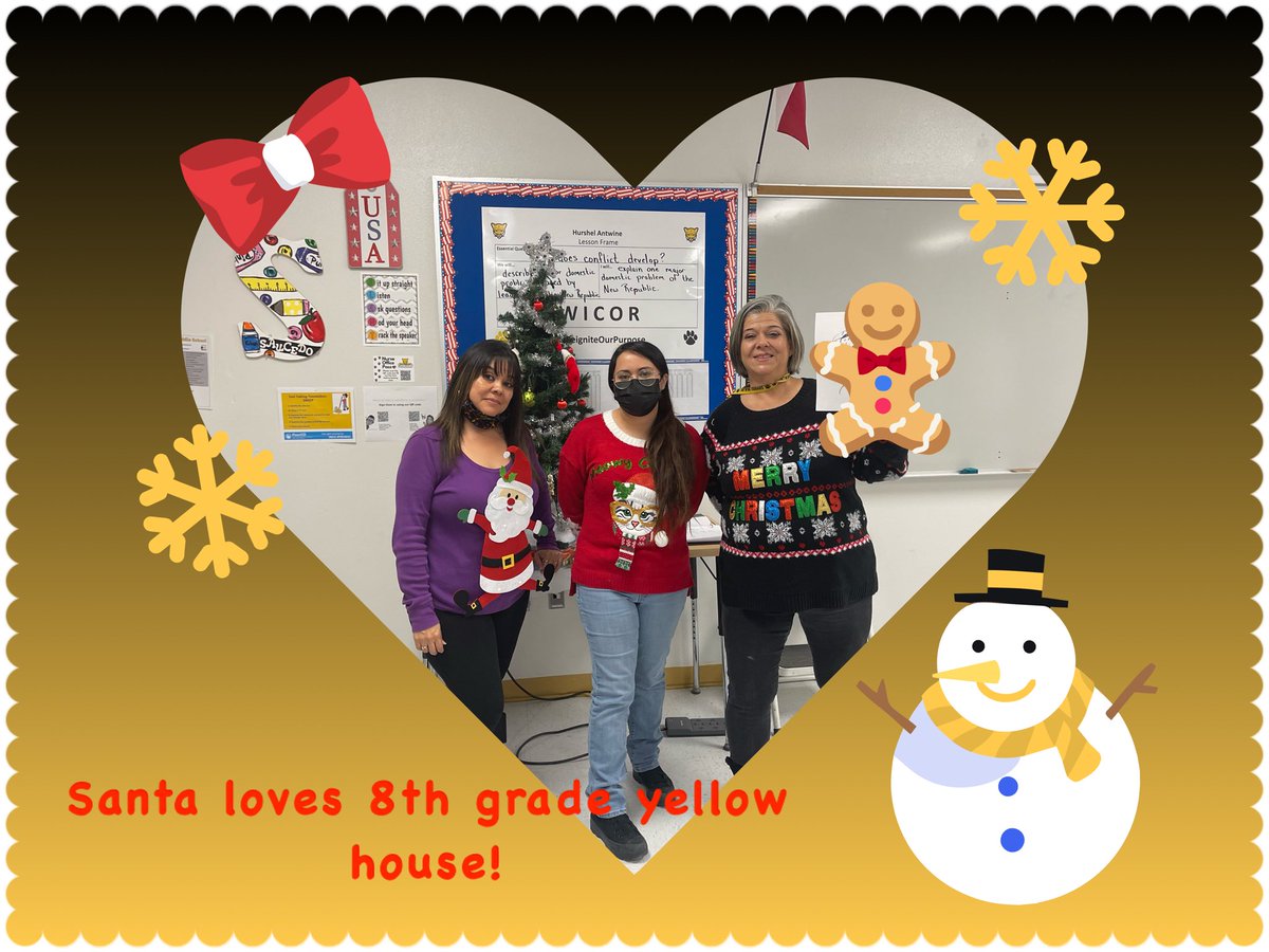 Santa loves 8th grade yellow house!  Has anyone seen our lost gingerbread member?  I hope we didn’t accidentally eat her!  🤦‍♀️  #igniteourpurpose #nogingerbreadleftbehind