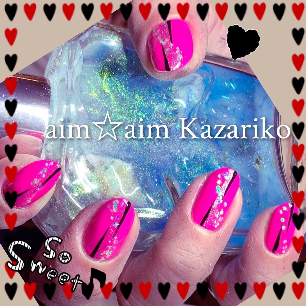 تويتر Aim Aim 飾莉妓 Kazariko Ai على تويتر ピンクネイル です ビビッドなピンクを メインに アメリカンスタイルな ネイルデザインにしてみました 冬 冬ネイル ラメ ラメネイル Aim Aim Kazariko 手書き 縦線柄 アメリカンネイル 甲府ネイル