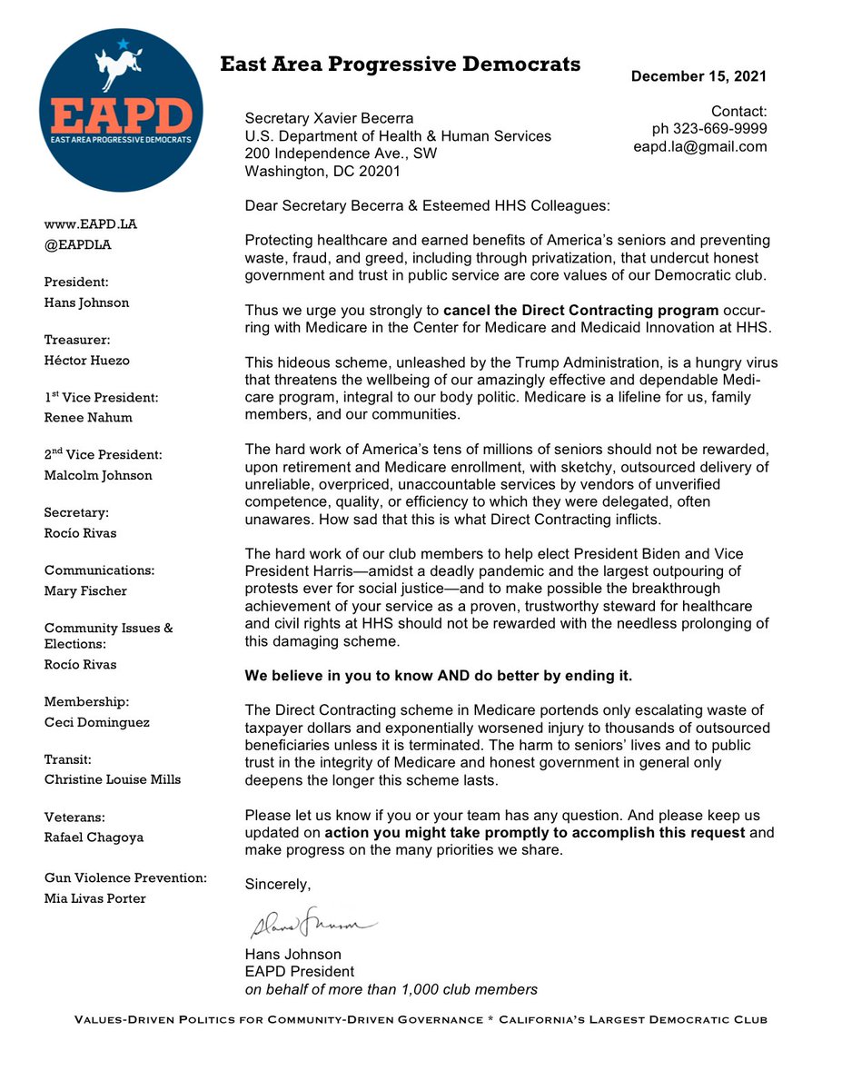 HansPJohnson's tweet image. Protect #Medicare &amp;amp; end #DirectContracting, says CA’s biggest Dem club: “Hungry virus” of #privatization threatens health, efficiency &amp;amp; trust in beloved, thriving  lifeline of care for seniors @EAPDLA @SSWorks @AARP @AARPCA @HHSGov @CMSGov @CMSinnovates @RepJayapal @XavierBecerra