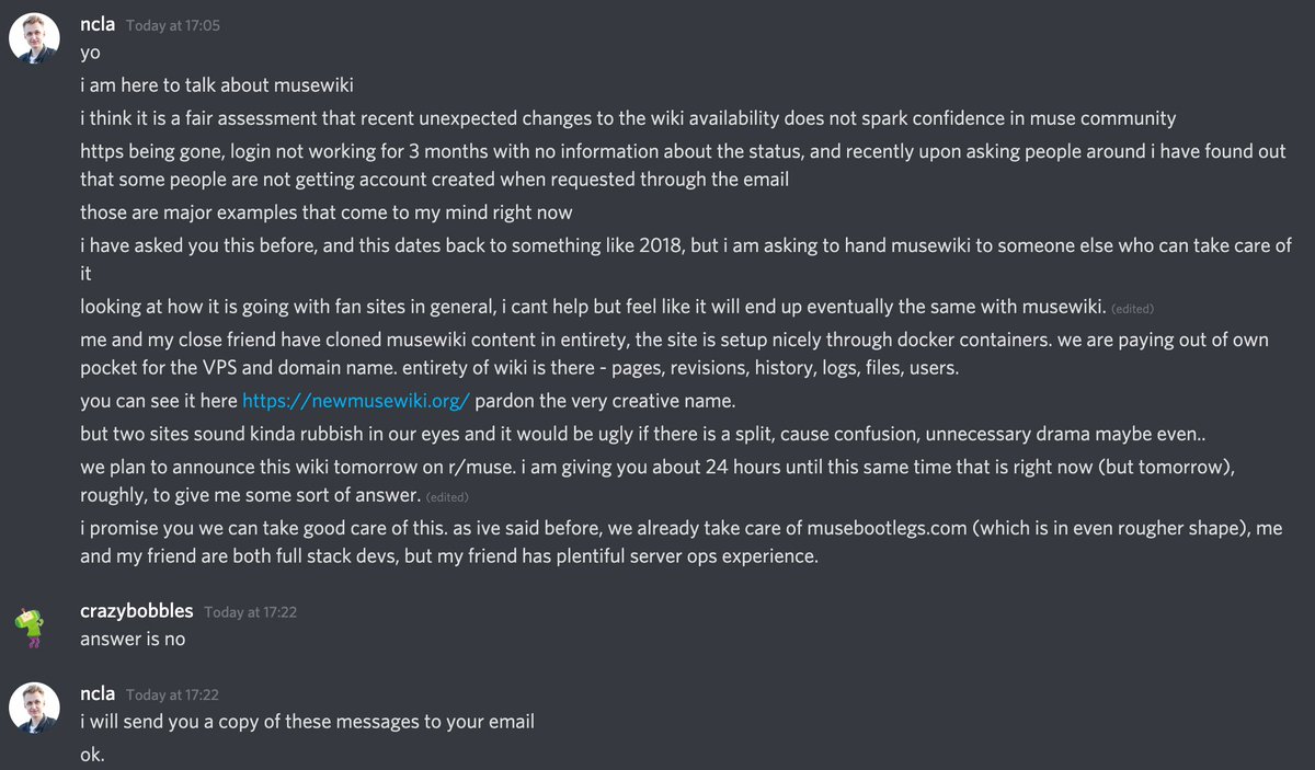 musewiki's tweet image. I have been given 24 hours to hand over musewiki.org 😂