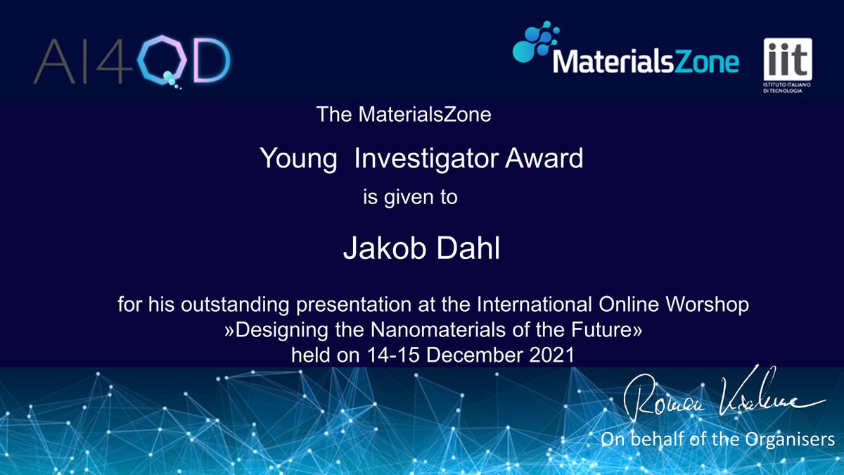 Nanochemistry_IIT (@nanochemistryi1) on Twitter photo Congratulations to Jakob Dahl (kavli.berkeley.edu/jakob-dahl) who won the Young Investigator prize (500 EUR) sponsored by <a href="/materials_zone/">MaterialsZone</a>! Congratulations to Jakob Dahl (kavli.berkeley.edu/jakob-dahl) who won the Young Investigator prize (500 EUR) sponsored by <a href="/materials_zone/">MaterialsZone</a>!
