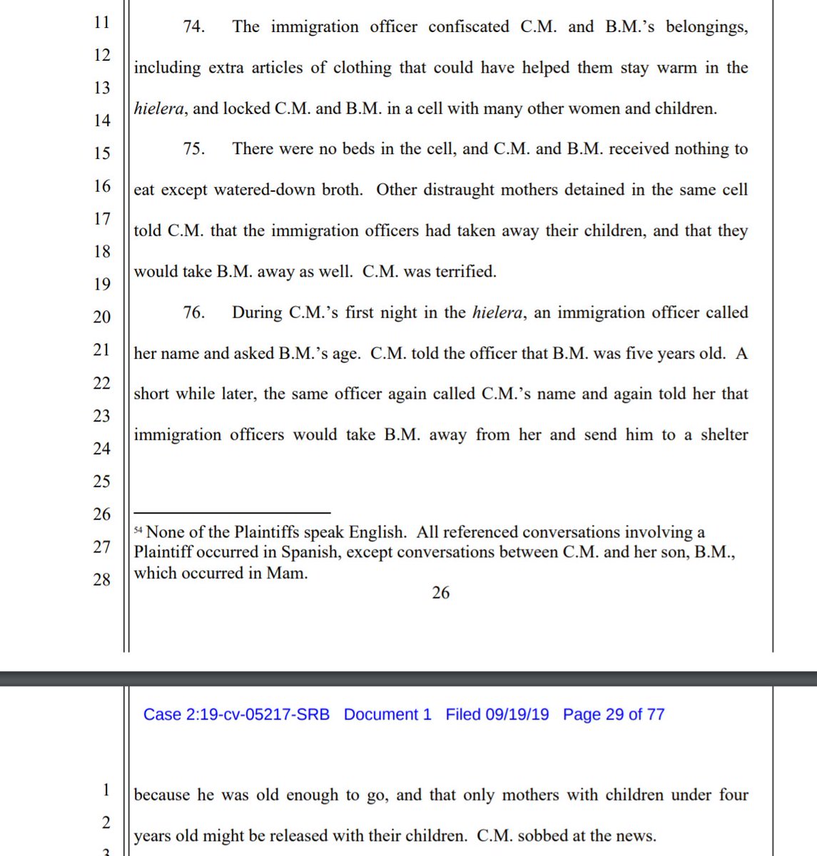 Border Patrol agents then threw C.M. and her son into a freezing cold cell, after first confiscating all of their warm clothes. They were fed only "watered-down broth."

Other mothers in the cell told her that their children had already been taken. She spent the night sobbing.