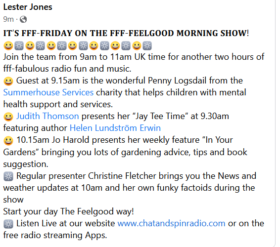Helensbooks's tweet image. If you're in the European time zone tune in tomorrow morning, I'll be on with @JudithThomson14 on the #FeelGoodMorningShow #ChatandSpinRadio @ChatandSpin