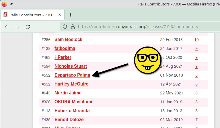 Ruby on <a href="/rails/">Ruby on Rails</a>  has just release V. 7.0
I had the honor to also be part of that major version with 8 commits !!
So grateful with the maintainer and collaborators who #keepRailsRelevant