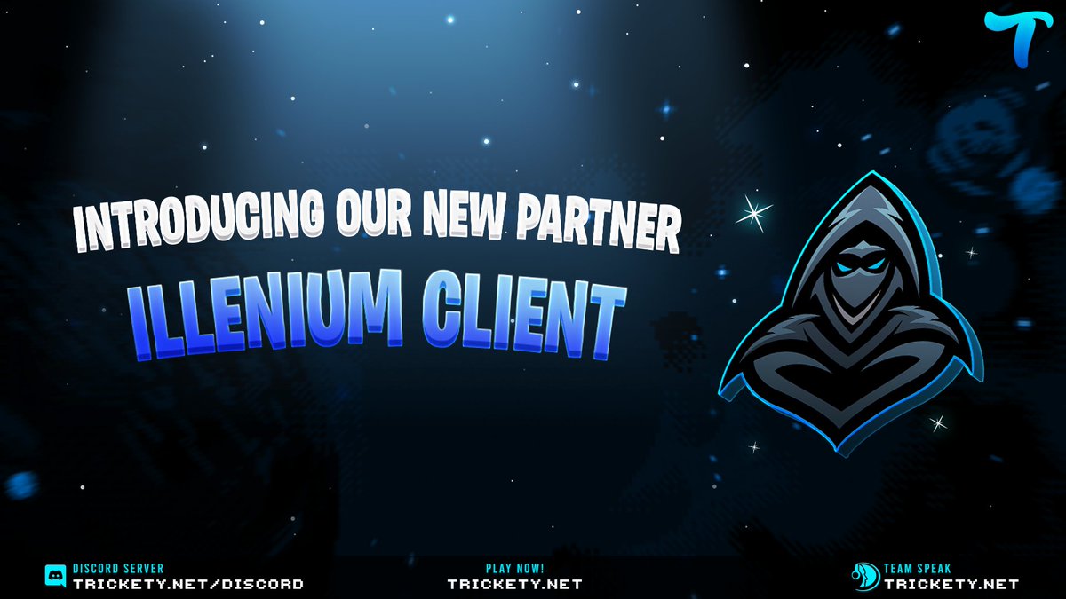TricketyNetwork's tweet image. We're happy to introduce our partner client 💠

In cooperation we raffle the following things 🥳
» $25 PayPal 💸
» 2x Cloaks, 1x Wings and 1x Emote ...of your choice

Requirements 🤝 
» Follow @TricketyNetwork, @IlleniumClient 
» ❤️ &amp;amp; 🔁 the tweet

📅 12/23 - 8 PM | Good luck 🍀