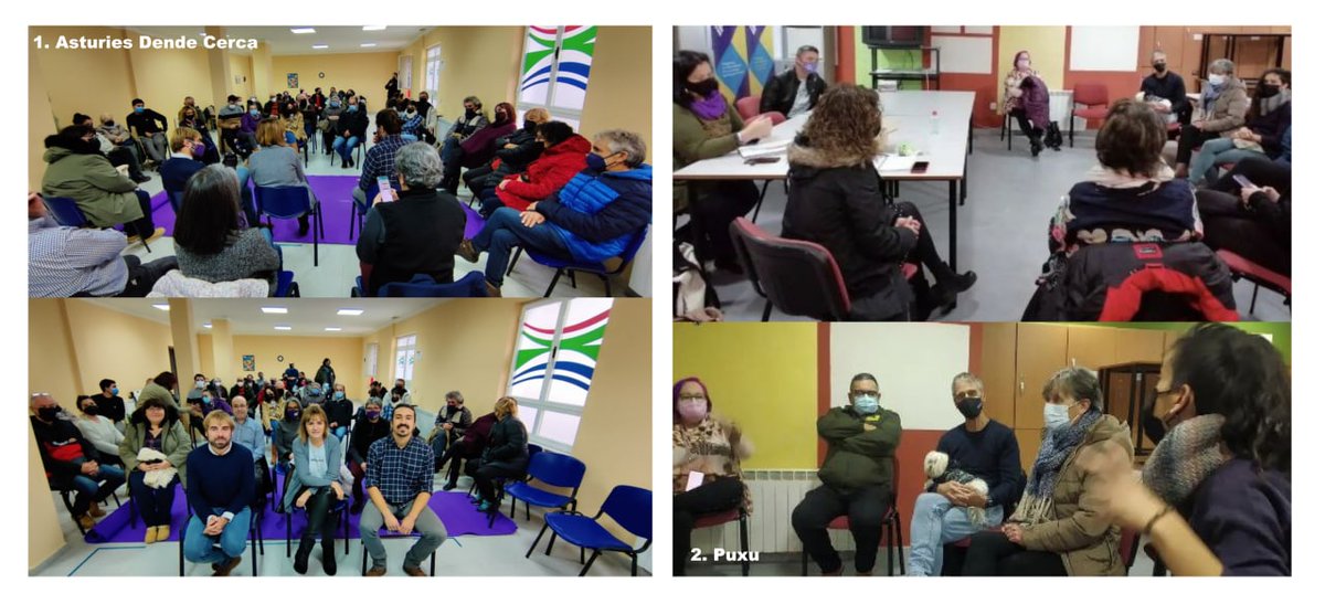 Importancia dada al territoriu, en dous vistazos:
1-Izda: #AsturiesDendeCerca en Navia. Más de 30 personas de más de 10 conceyos del occidente. Ripa presente. CURRU ✅
2-Drcha: #Puxu n'A Veiga. 8 del centru, 3 d'ehí. Sofía ausente (en Madrí). ¿POSTURÉU? 🙄

SIGUE 👇🏾