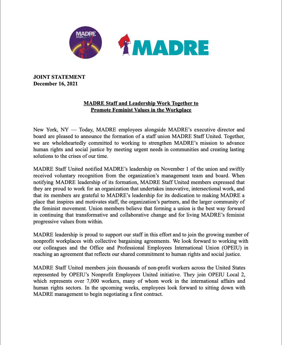 MADRE Staff United tweet media