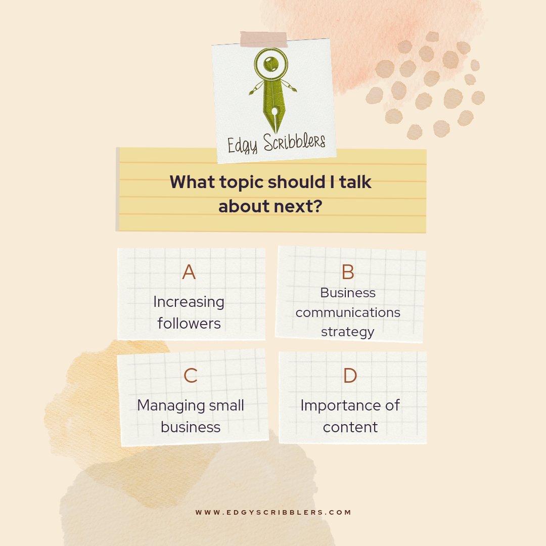 EdgyScribblers's tweet photo. What would you love to hear about?
Comment below 💚

#marketing #marketingmemes #digitalmarketing #digitalmarketingagency #contentwriter #contentwriterslife #socialmediamarketing #businessideas #businessowner #dubaibloggers #contentideas #brandidentity #branding #ADS https://t.co/W8DZtcqzXz