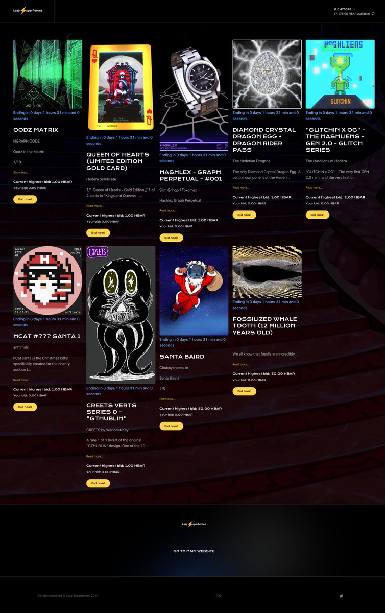 HGraph Punks 🟪🤘 (@hgraphpunks) on Twitter photo SET 4 0f 5 LIVE NOW!!
Go bid on these awesome #nft projects!!
palace.lazysuperheroes.com
<a href="/HederaHELD/">HELD NFTs // ℏ // held.hbar</a>
@chubbycheeks_io
<a href="/CREETS_NFT/">Warlock N Key</a>
<a href="/anftimals/">anftimals</a>
@HashliensNFT
<a href="/HederianDragons/">Hederian Dragons</a>
<a href="/slim_gringo/">Slim</a>
@hederasyndicate
<a href="/Hgraphoodz/">ĦGraph Oodz</a> SET 4 0f 5 LIVE NOW!!
Go bid on these awesome #nft projects!!
palace.lazysuperheroes.com
<a href="/HederaHELD/">HELD NFTs // ℏ // held.hbar</a>
@chubbycheeks_io
<a href="/CREETS_NFT/">Warlock N Key</a>
<a href="/anftimals/">anftimals</a>
@HashliensNFT
<a href="/HederianDragons/">Hederian Dragons</a>
<a href="/slim_gringo/">Slim</a>
@hederasyndicate
<a href="/Hgraphoodz/">ĦGraph Oodz</a>