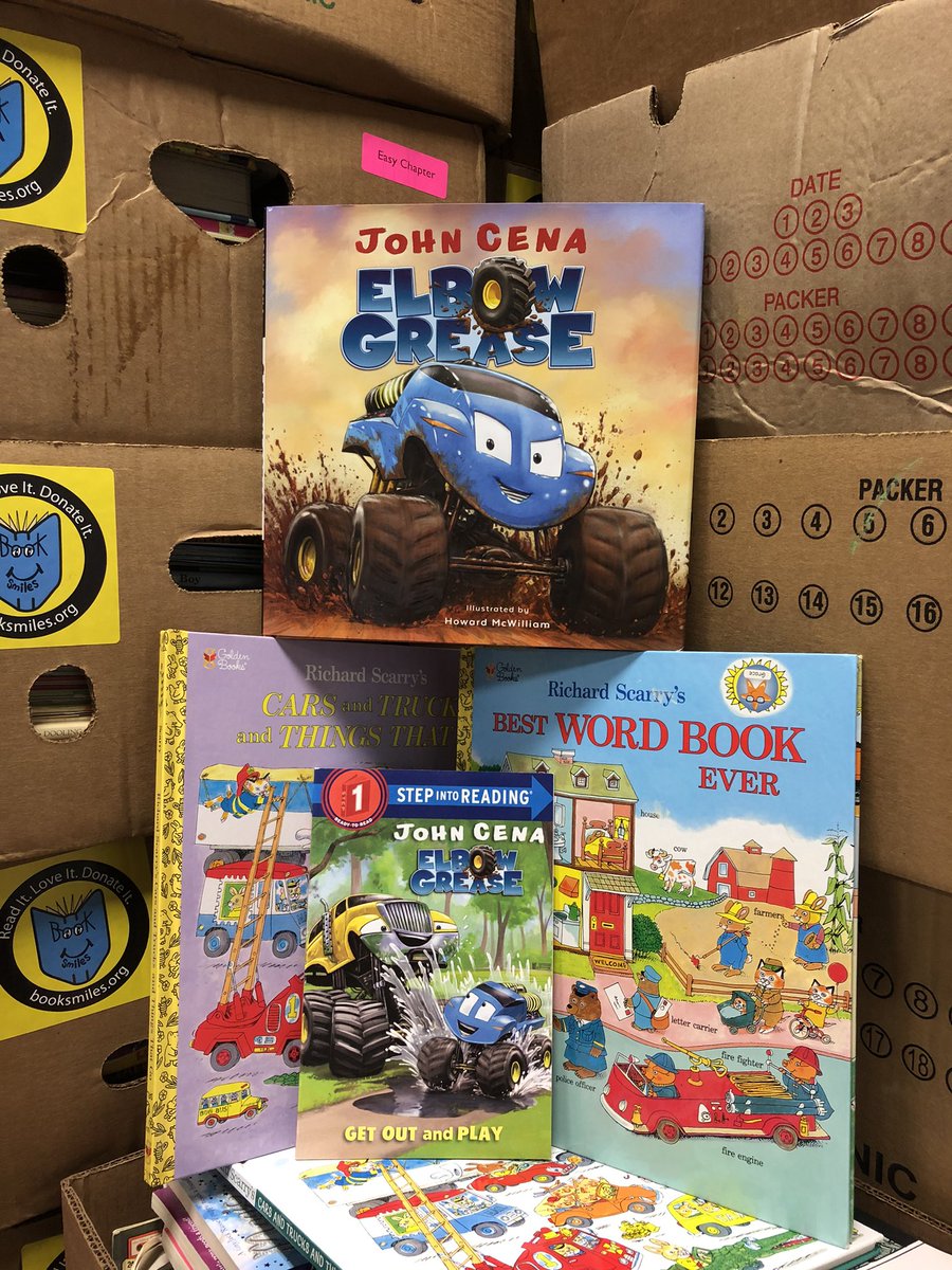 Super excited to find these children’s books donated to <a href="/booksmiles1/">BookSmiles</a>   In the author’s notes, <a href="/JohnCena/">John Cena</a> mentions that he was inspired by Richard Scarry. We have those too!  Keep those donations coming in! #nevergiveup #raiseabovehate