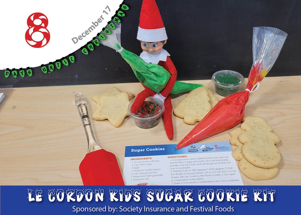 CMFDL's tweet image. The last batch is coming out HOT! 

Pick up your Le Cordon Kids Sugar Cookie Kit TODAY (12/17) between 9am and 5pm, while supplies last! 

Kits are available for members and non-members thanks to the support of Society Insurance and Festival Foods