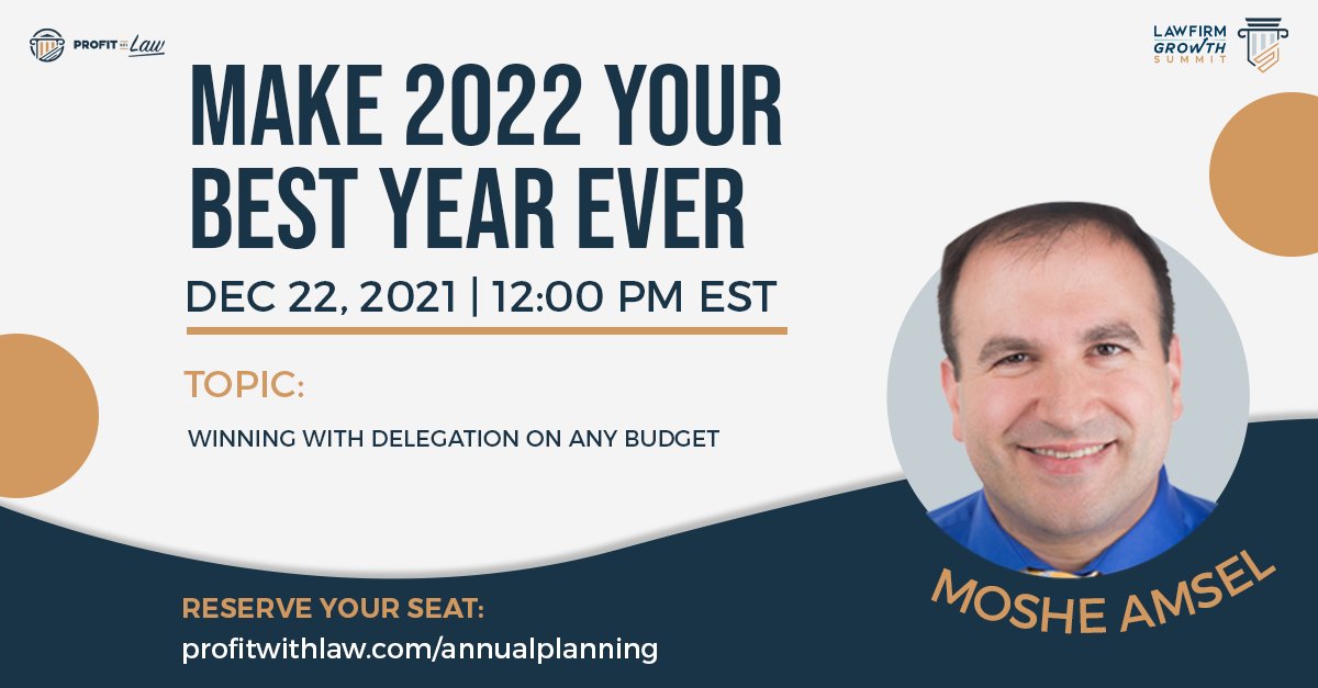 I will be joining these industry experts in the best end of year planning event for the legal industry:

<a href="/mark_homer/">Mark Homer</a> <a href="/GNGFound/">GNGF</a>
<a href="/blusharkdigital/">BluShark Digital</a>
<a href="/lawyerwithalife/">Jordan Ostroff, Esq</a>
<a href="/MadelaineMartin/">Maddy Martin</a> @Smithdotai
<a href="/DavidNeagle/">David Neagle</a>
<a href="/wizehire/">Wizehire</a>
<a href="/HireAndEmpower/">Molly McGrath</a>

Register for FREE at
profitwithlaw.com/annualplanning