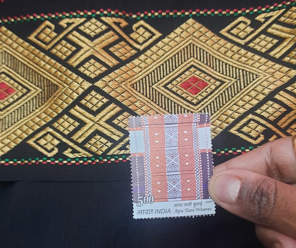 sciphi_Ananya's tweet image. #xtremephilately day 6 - Tried performing extreme #philately with the textiles and the stamp on textiles 
Left-the famous Chikankari work of Lucknow
Right-stamp on Apa tani weave of Arunachal Pradesh and improvised version of Mekhela Sador Border #indianstamp #handloomsofindia