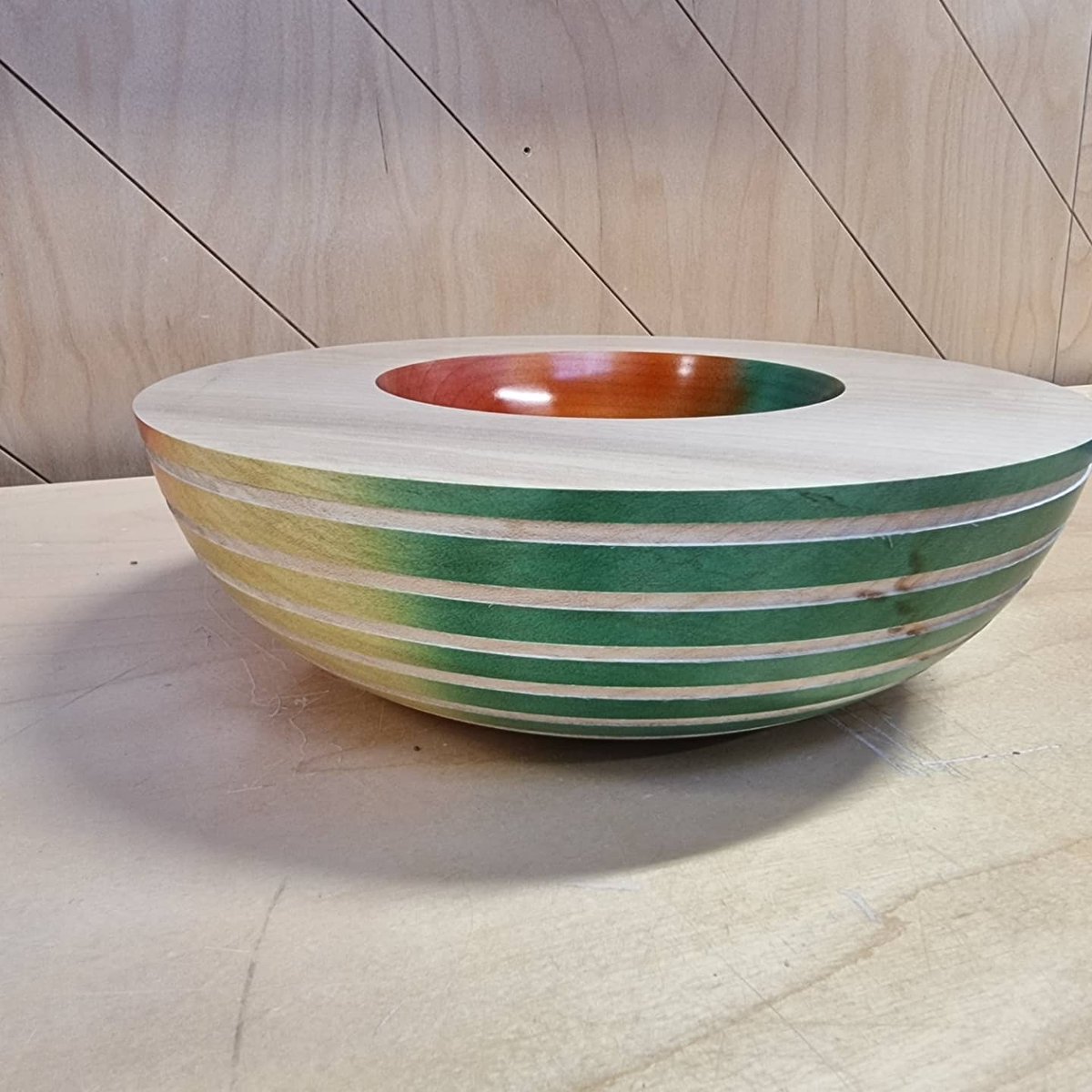 IamColePowered's tweet photo. Made a rainbowl at work #woodturning #rainbow #LGBTQ #woodart #decrotive https://t.co/W3QlTconYv