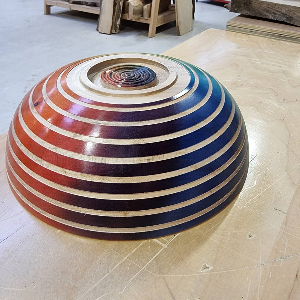 IamColePowered's tweet photo. Made a rainbowl at work #woodturning #rainbow #LGBTQ #woodart #decrotive https://t.co/W3QlTconYv