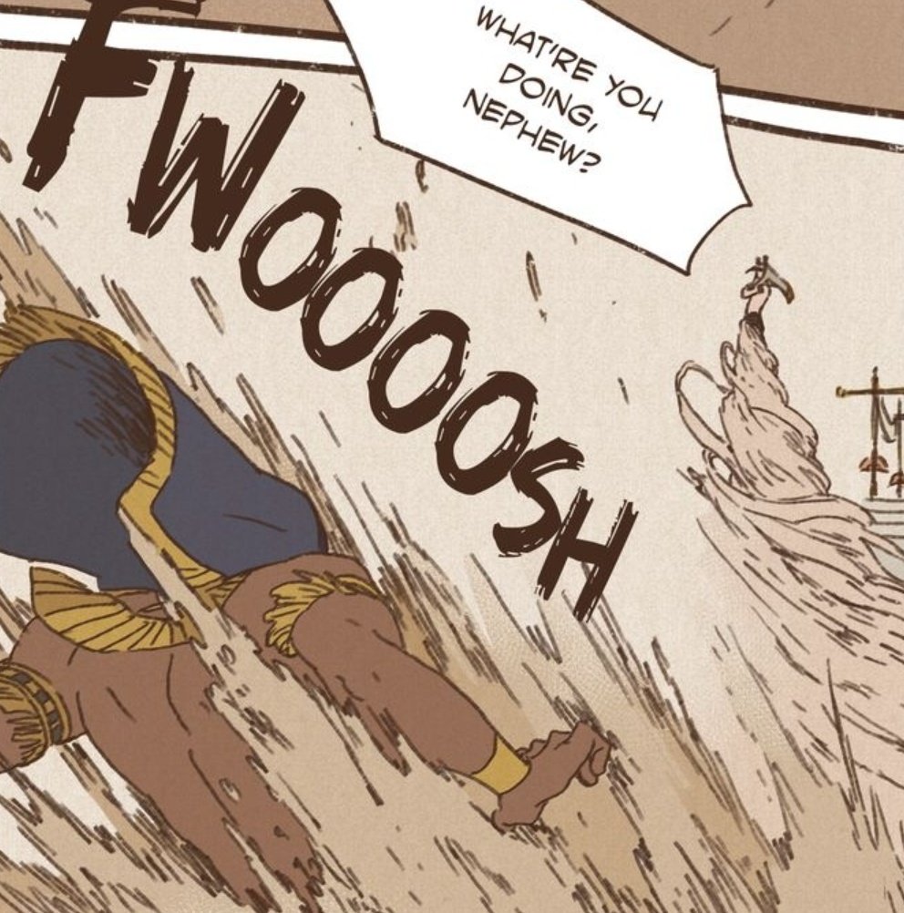 lunariste's tweet photo. No matter how suspicious Hathor can be, the irony of her and Isis being concerned for Horus while he pines for Seth is so funny. Because guess which one Horus is in love with? A) the man trying to kill him, or B) the goddess outwardly cheering him on? That's right. Option A! https://t.co/QGxFSKUafv