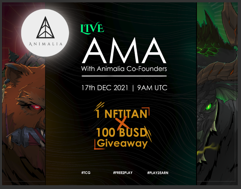 Animalia_games's tweet photo. 🔥Live Voice AMA w Animalia Co-founders🔥

📅 Date: December 17th 2021

⏱ Time: 9 AM UTC

🙆‍♂️ Speakers: Bill, Eddy &amp; Joe

💸 Giveaway: 1 NFTitan &amp; 100 BUSD

🧩 Venue: https://t.co/IISMgq5u82

🚀 Join us!

#AMA #Animalia #INO #Toro #Ursa #NFT #NFTs #NFTGame #NFTGiveaways #BNB #BSC https://t.co/itDKmsiG1P