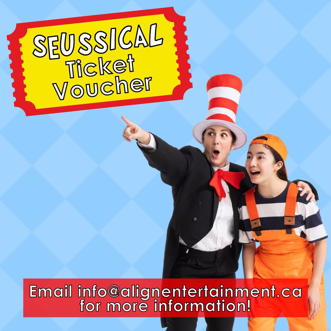 AlignEnt's tweet photo. Need a last minute holiday present?
Align’s got your back 100%!
We’ve got vouchers for Seuss - available now!
Email “info@align” to find out just how!

Just kidding…
⬇️HERE’S HOW⬇️ 

🎁Send an email to info@alignentertainment.ca with “Christmas Voucher” in the subject line.
1/ https://t.co/CGLZm0kOXT
