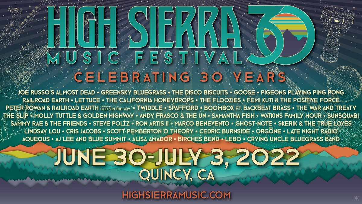 🎻 Presenting the 2022 lineup for #HighSierraMusicFestival. So many incredible musicians are joining us this year. All tickets, including FestivALL VIP and RV options, are now on sale at eventbrite.com/e/high-sierra-…