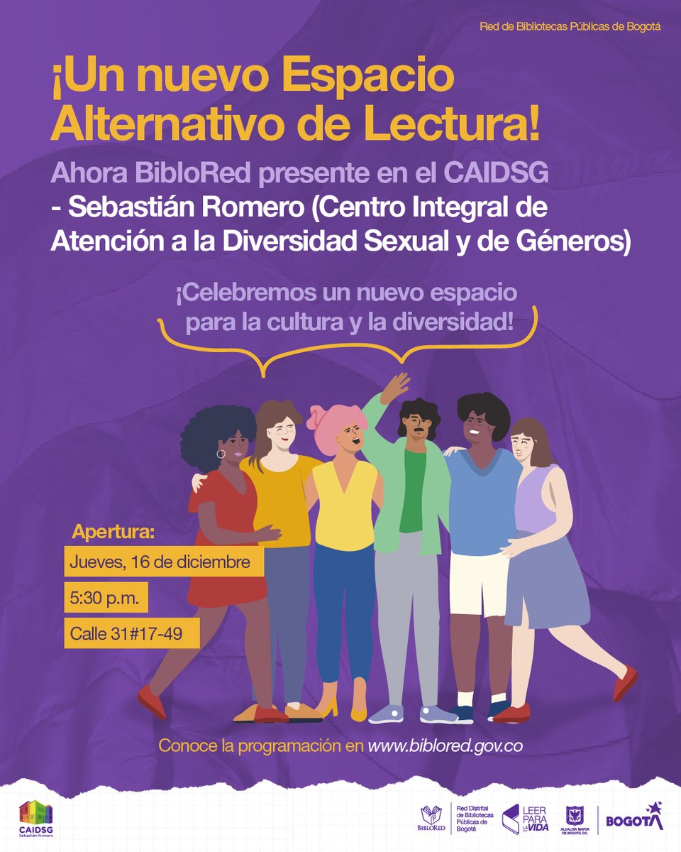 BibloRedBogota's tweet photo. Te esperamos hoy en la inauguración de #CAIDSG en la localidad de Teusaquillo, también tendremos taller de escritura con el autor @Sanchezbaute: https://t.co/eIi0NOIj26.
#20AñosTodasLasHistorias. https://t.co/GYYd331Bhx