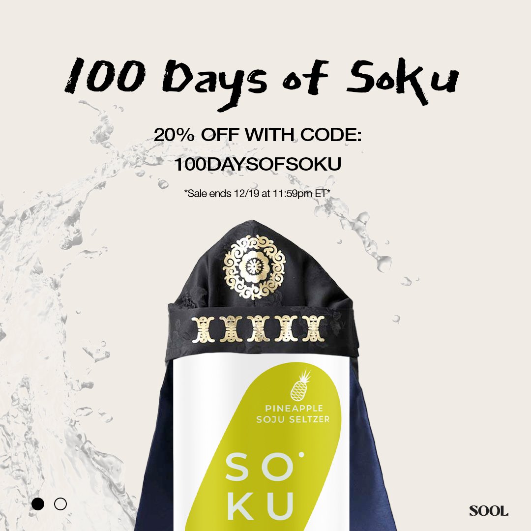 DrinkSool's tweet photo. it's Soku's 100 day birthday, and we're going all out with 20% off ALL Soku with code '100DAYSOFSOKU' at https://t.co/spupftxFDJ 🥳 https://t.co/12hnNP15am