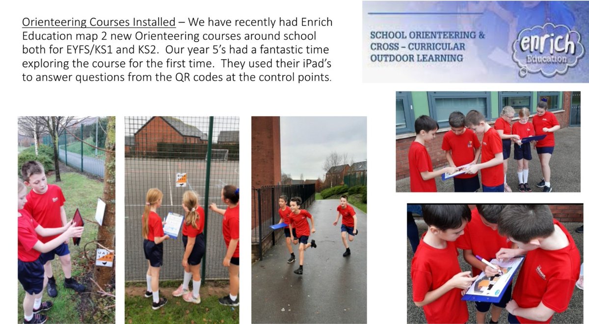 academy_grange's tweet photo. Year 5 tried out our new Orienteering course this week planned and set out by Enrich Education!  They loved how active they were and using their Ipad's and QR codes to answer questions!  KS1 can't wait to use theirs for active phonics! @enrichedu @Halton_SG #activelearning🚩🏃‍♀️🏃 https://t.co/BeFN2mGLGw