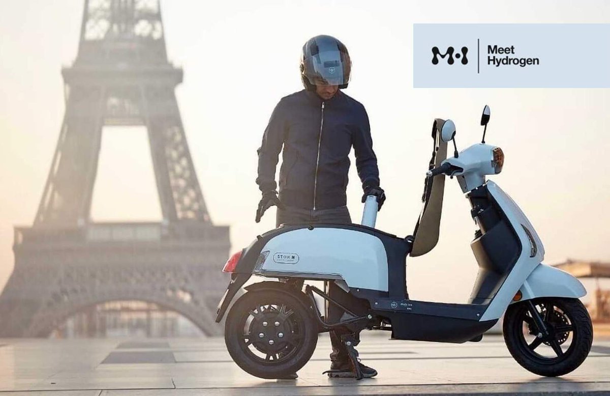 Mob-ION with STOR-H present a brand new TGT H2 electric scooter, powered by a hydrogen filled flask. Two H2 filled switchable flasks provide a 380km range. The empty H2 flasks can be swapped to full ones in every STOR-H outlet/charging point. Production from 2022! #meethydrogen