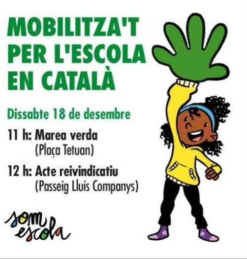 📣L'AFA de l'@escola_im donem suport a l'acte en defensa del model educatiu en català convocat per la plataforma <a href="/somescola/">Somescola.cat</a> i us animem a participar-hi.

⏰Dissabte 18D 11h
Plaça Tetuan

"Ara i sempre, l'escola en català!"
Més informació: somescola.cat

#EscolaEnCatala
